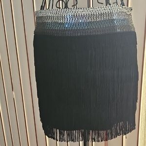 Bebe Black Mini Skirt with Silver Sequin Waistband